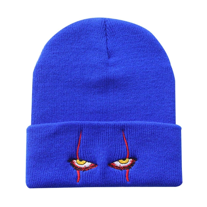 

6 Colors Winter Soft Outdoor Beanie Cap Solid Color Warm Knitted Hat Scary Eyes Hood Hat Unusual Outside Halloween Hats