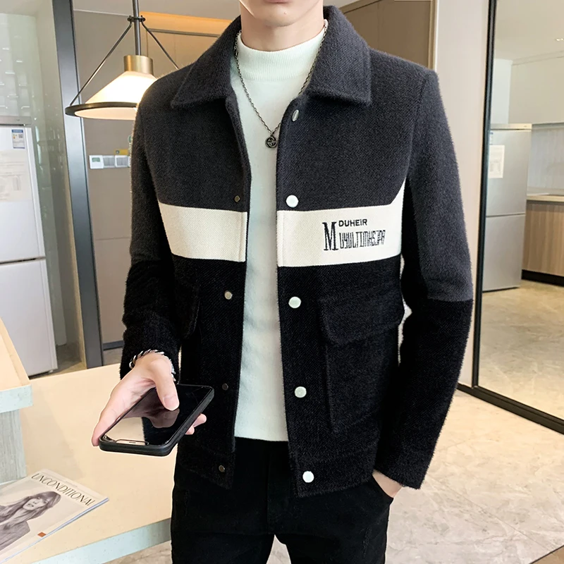 

Мужская шерстяная куртка в британском стиле, короткий облегающий повседневный деловой тренчкот в британском стиле, одежда для осени и зимы