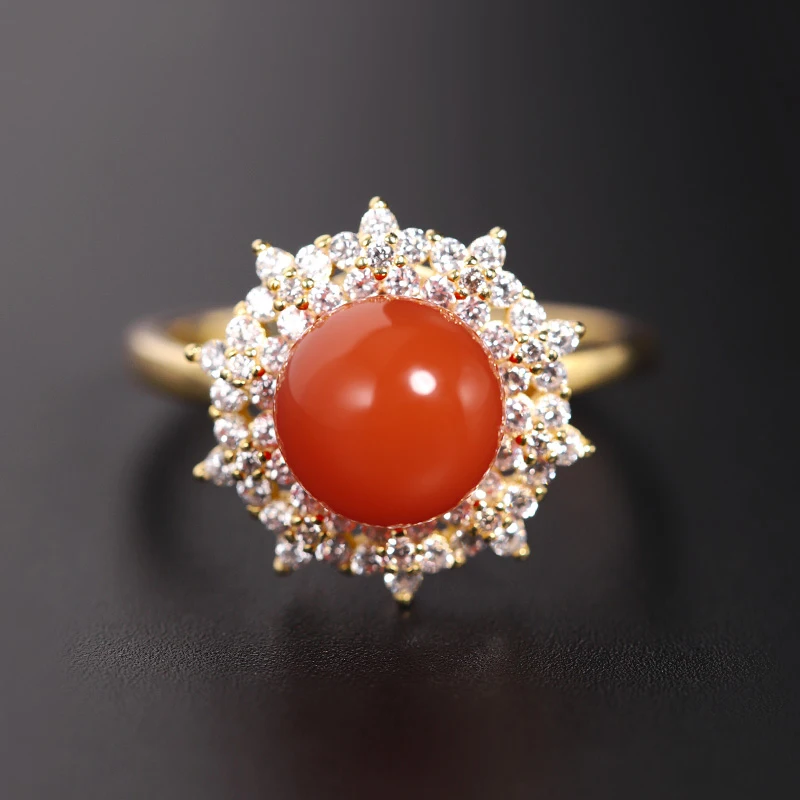 

DAIMI Liangshan Persimmon South Red Agate Ring Natural Gemstones 925 Sterling Silver Open Ring