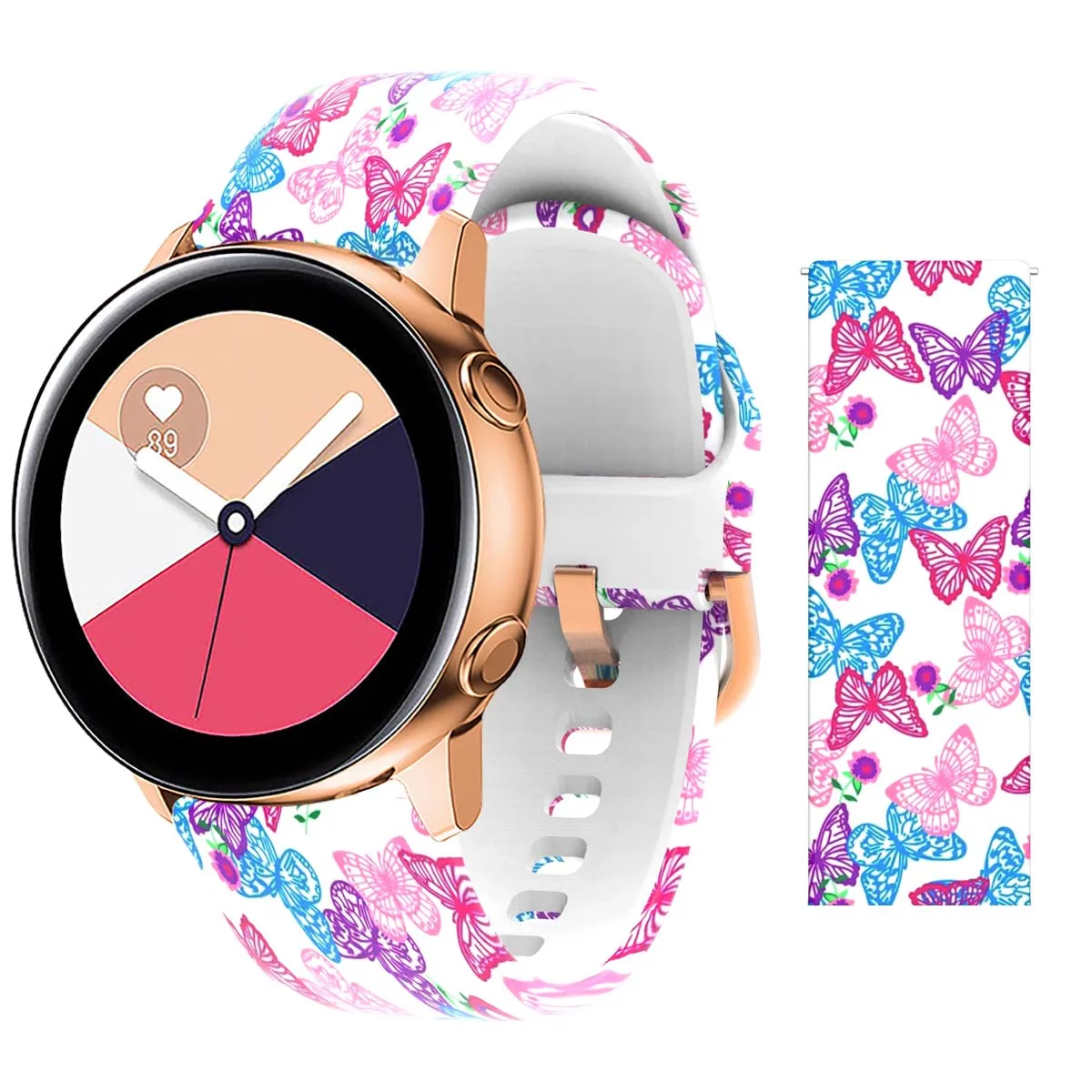 20 мм ремешок для samsung Galaxy Active Watch Band Мягкие силиконовые в форме цветка Печать Спортивный Мягкий ремень цветок браслет с принтом ремешок - Цвет ремешка: color butterfly