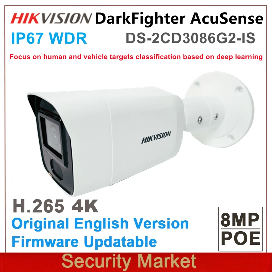 Оригинальная Hikvision DS-2CD3086G2-IS 8MP IP67 4K DarkFighter AcuSense фиксированная сетевая мини-камера -