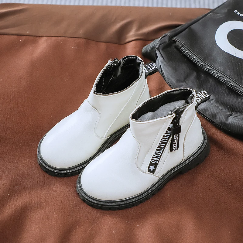 white boot Ботинки г. Новая осенне-зимняя детская обувь для девочек, детская обувь из искусственной кожи ботинки для малышей Детские резиновые ботинки обувь для мальчиков - Цвет: white boot