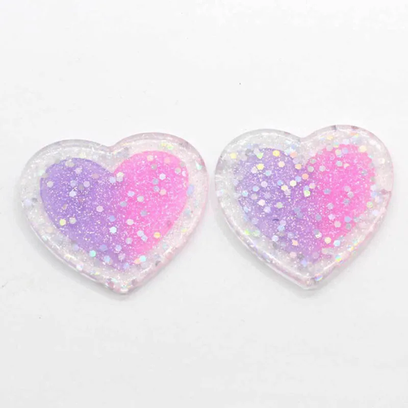 

6Pcs Bicolor Glitter Resin Heart Flatback Cabochons DIY Hair Bow Center Embellishments For Scrapbooking Phone Accessories