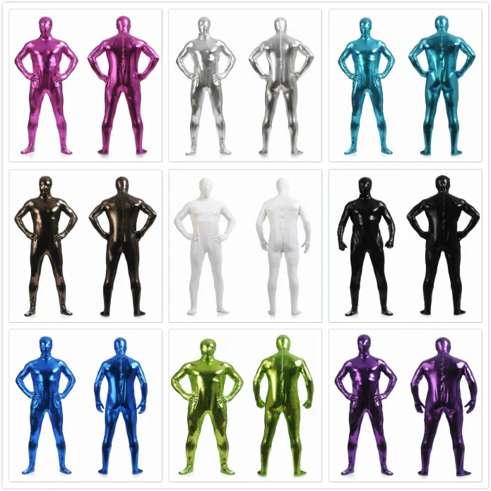 Мужское блестящее боди Zentai с металлическим блеском костюмы колготками на молнии