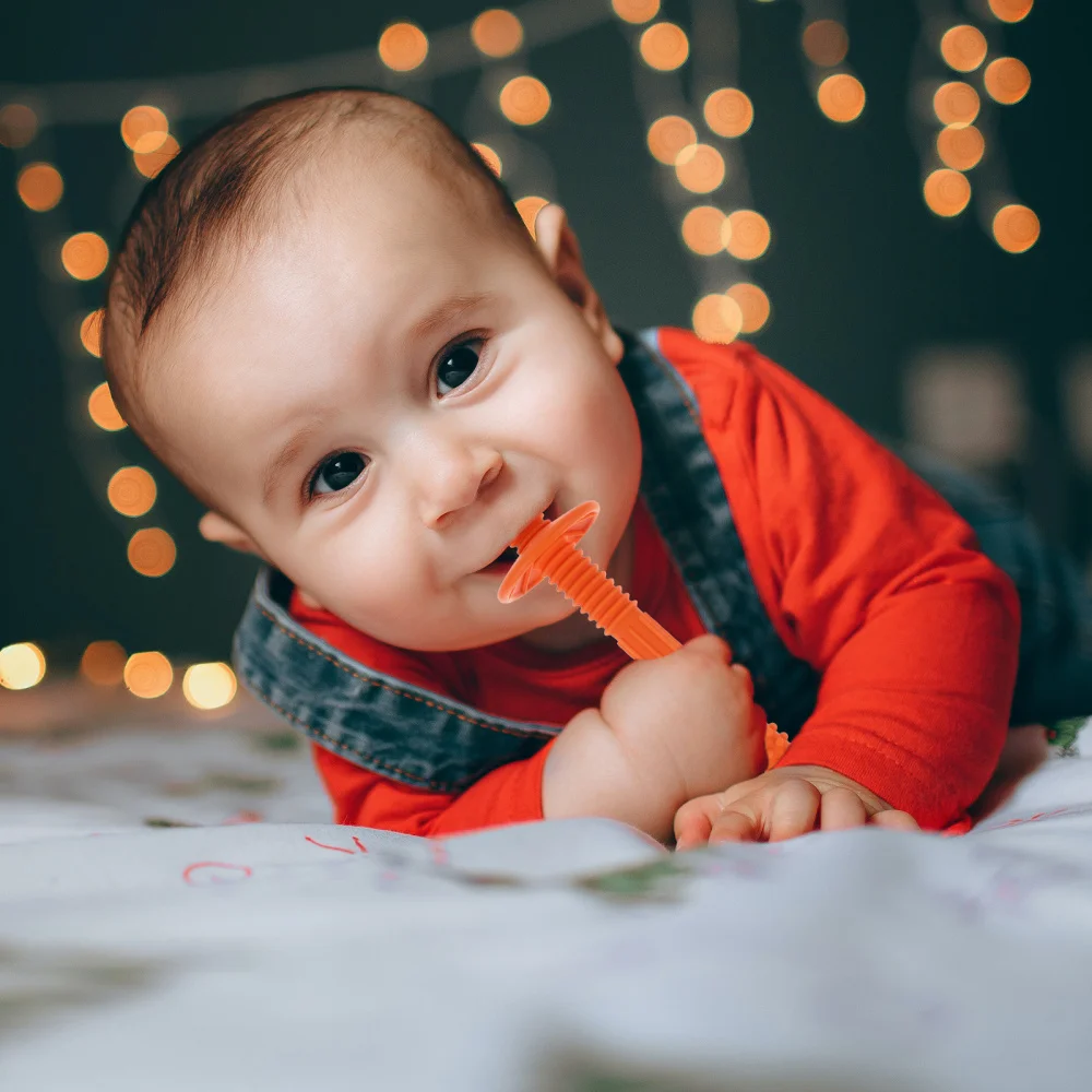 

2Pcs Baby Infant Teething Toys Teether Tube Rod Silicone Rod with Cleaning Brush