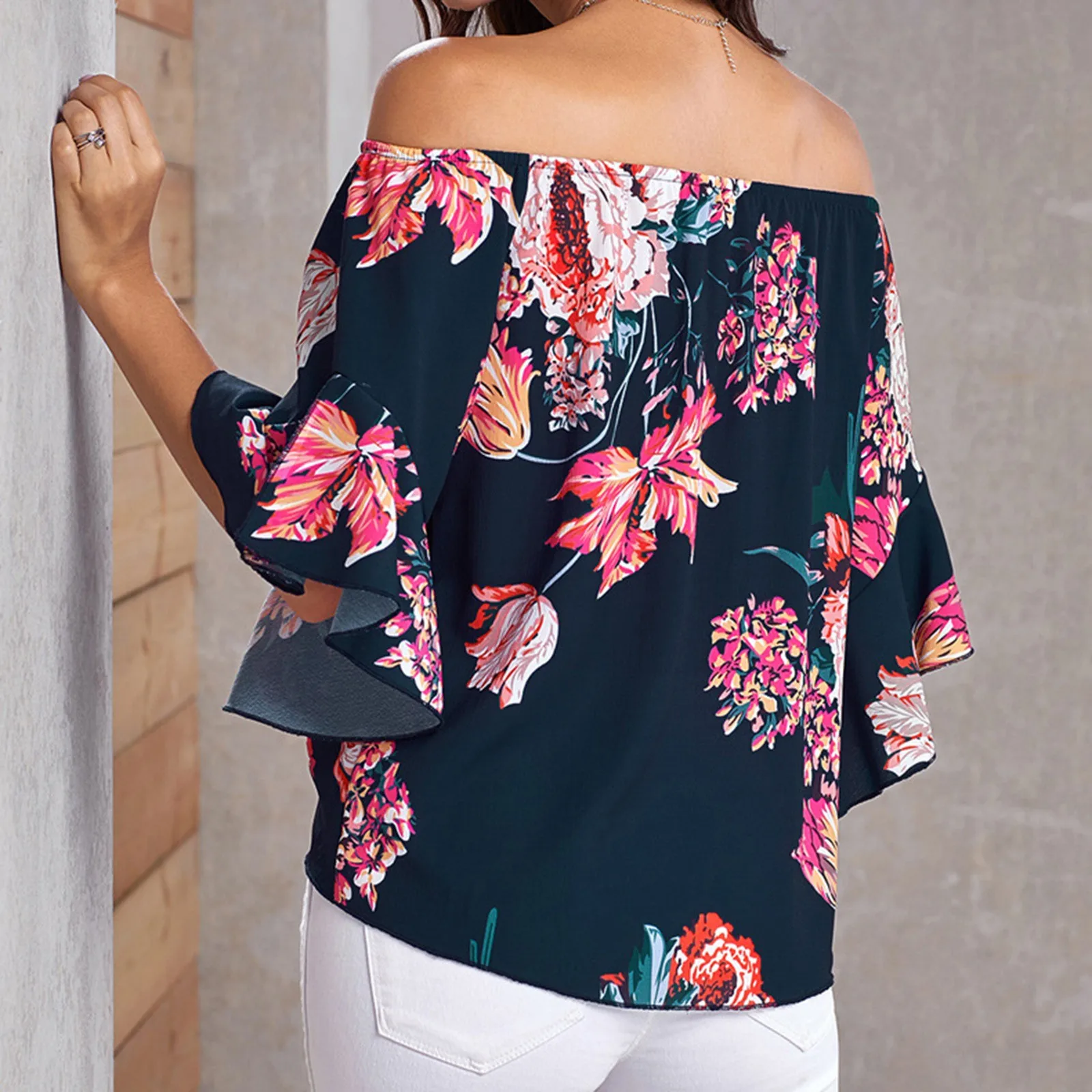 

Женские летние блузки, пикантные рубашки с открытыми плечами и цветочным принтом, весенние повседневные свободные женские топы, блузка со ш...