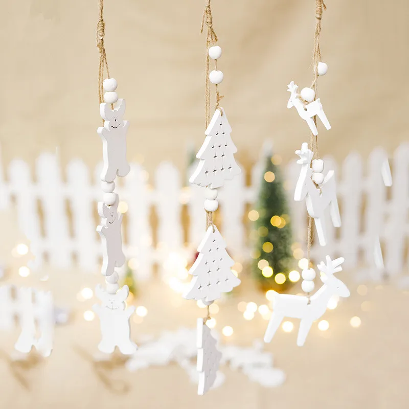 Белая деревянная подвеска для украшения рождественской елки в виде лося