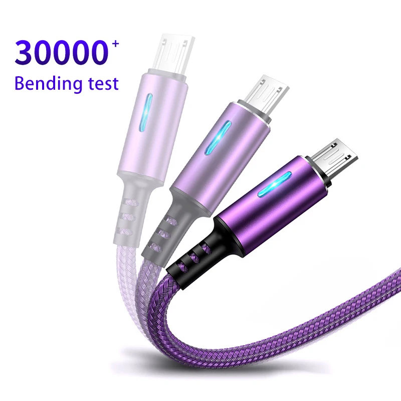 Светодиодный кабель Micro USB 3A нейлоновый шнур для быстрой зарядки Samsung Xiaomi HTC LG