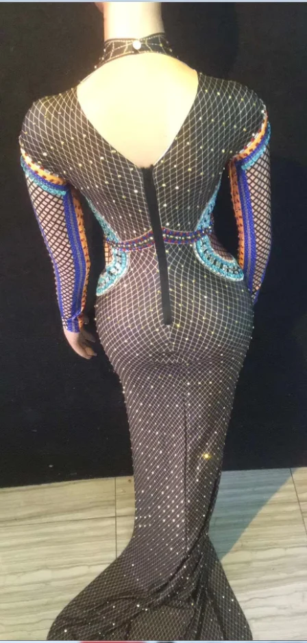 

Women Spring Colorful Dress 2021 Rhinestone Plaid Customized Stretch Maxi Dress Party Show Birthday Celebrate Club Stage Costume