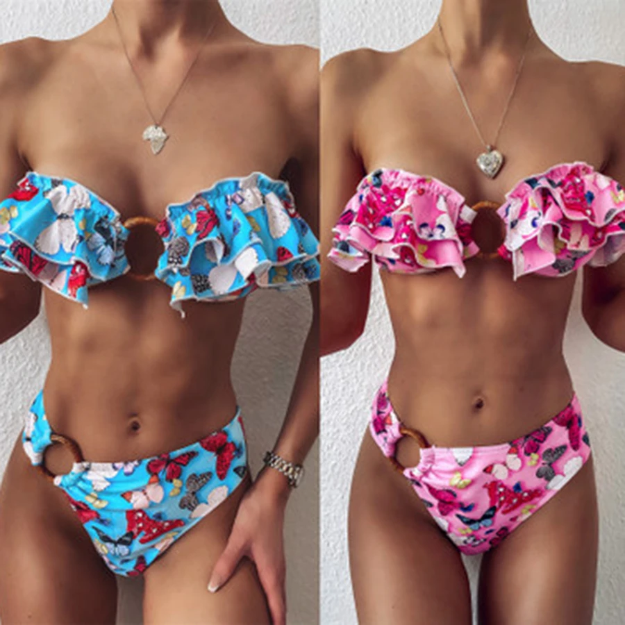 Новые купальники с цветочным принтом бикини 2020 женский купальник треугольным