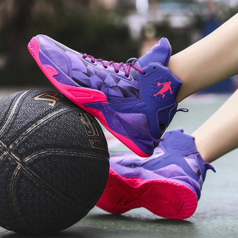 Online Sepatu Olahraga 2021 Sepatu Basket Sepatu Basket Pria Wanita Sneakers Retro Udara Sepatu Latihan Luar Ruangan Sepatu Pergelangan Kaki Putih/Ungu/Hitam