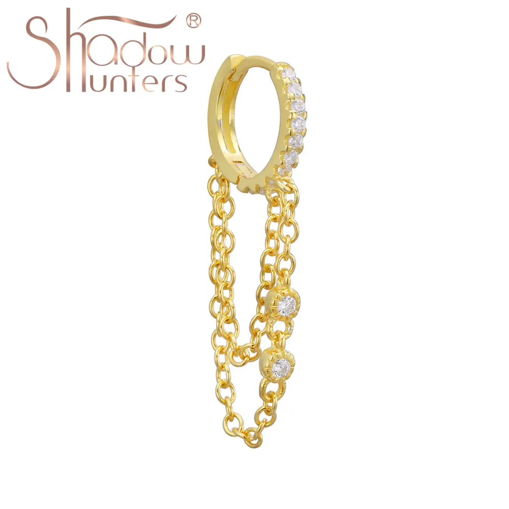 SHADOWHUNTERS 925 Sterling Silver Gold Color Tassels Drop Earrings Zircon Women Party Double Link Chain Earrings Pircing Oreja