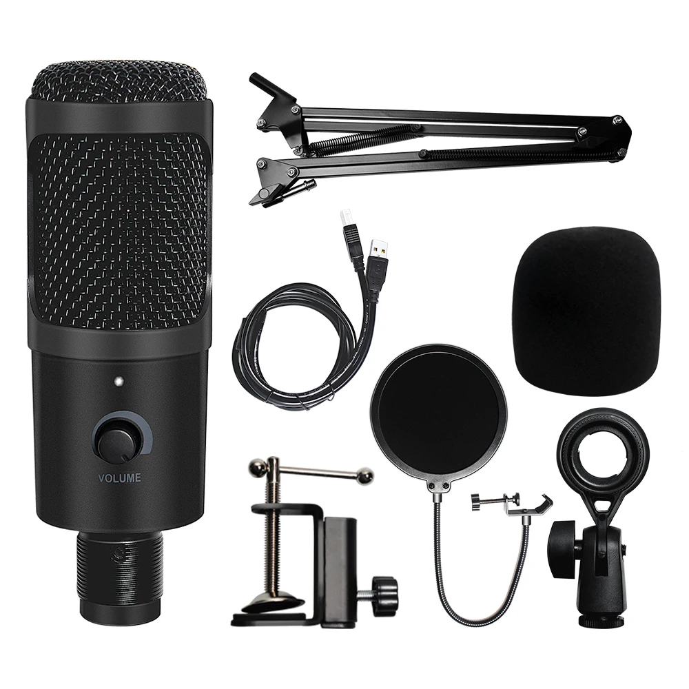 

Computer Microphone USB Condenser With Stand Mikrofon Live broadcast Sound Audio Studio Wired Vocal Recording karaoke Microfon