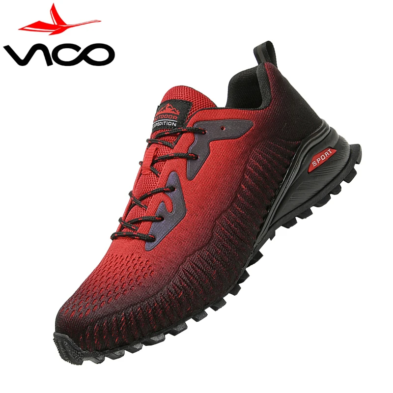 Red Black Road Jogging Shoes For Men Mesh Breathable Slip-On Male Trail Running Sneakers Outdoor Travel Tennis Shoes Size 40-50