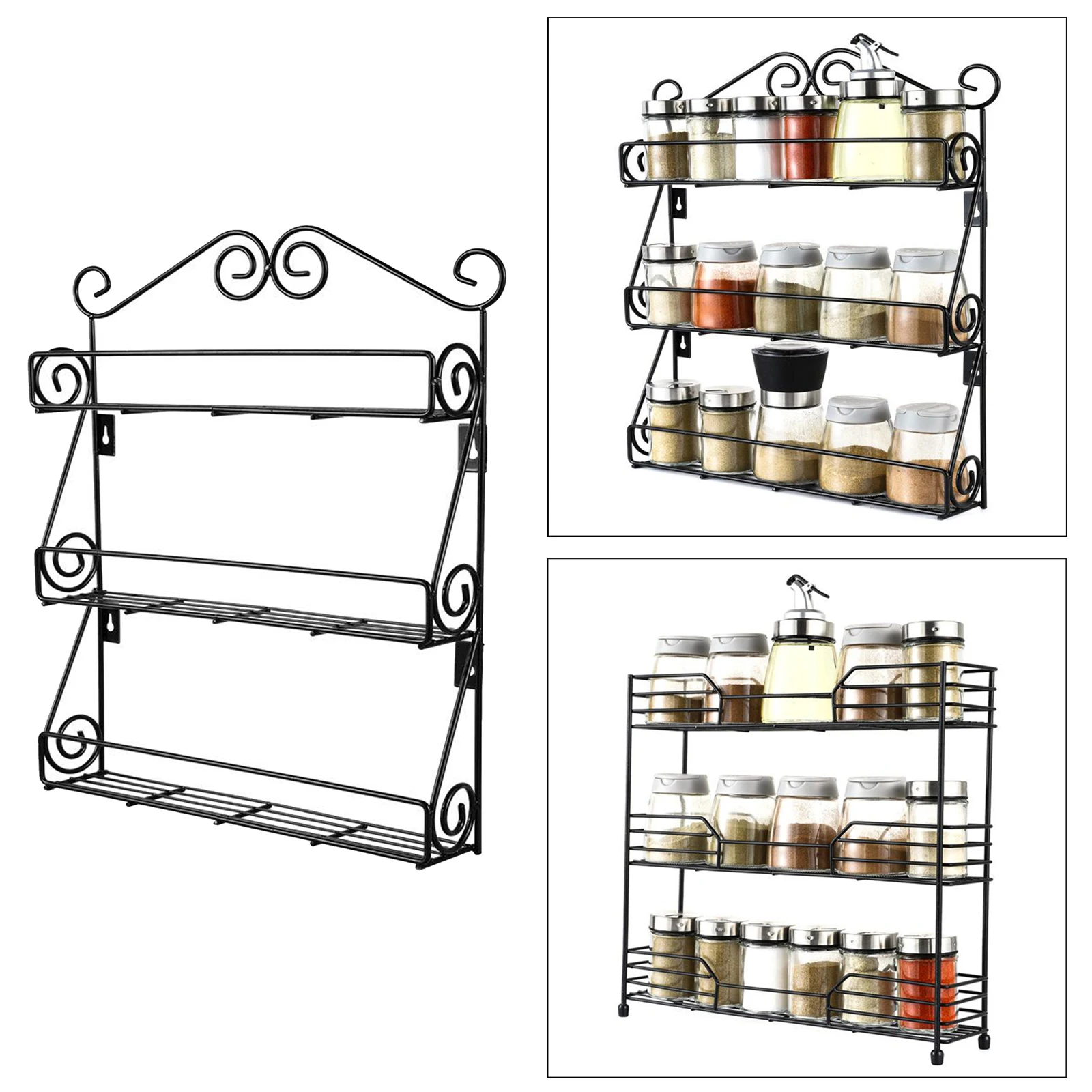 

Spice Rack 3-Layer Seasoning Rack, Storage Holder Countertop Organizer Iron Kitchen Supplies Accessory Save Space
