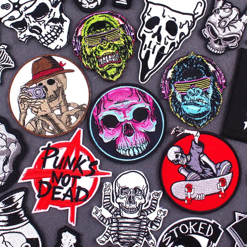 

Hippie Rock Stripes Patch Skull Badges Embroidered Patches for Clothes Punk Clothing Applique Patch Iron on Patches on Clothes