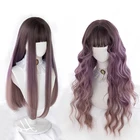 Парик Лолита женский с длинными волосами, вьющиеся прямые градиентные фиолетовые челки для взрослых, шикарная повседневная одежда для косплея, Харадзюку