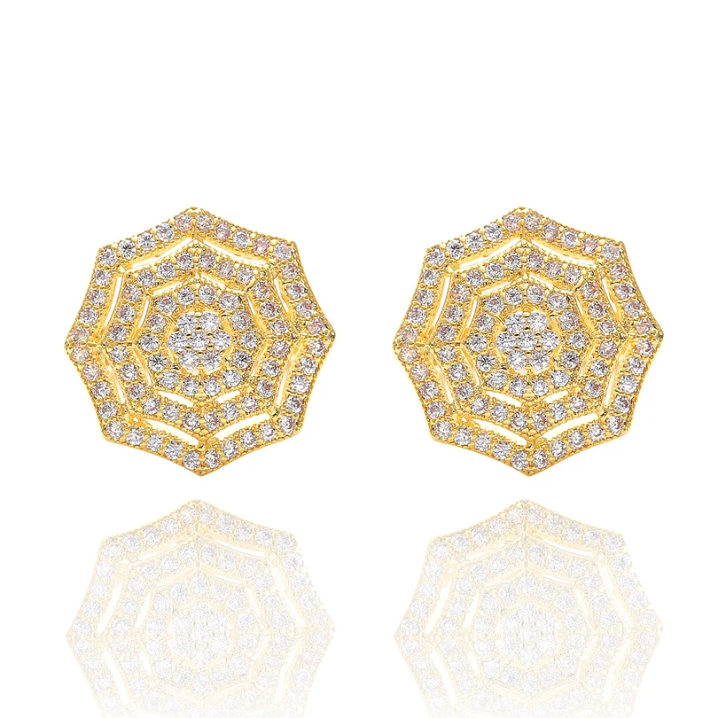 Многоугольник дизайн золотые серьги гвоздики с кристаллом сиреневого цвета в