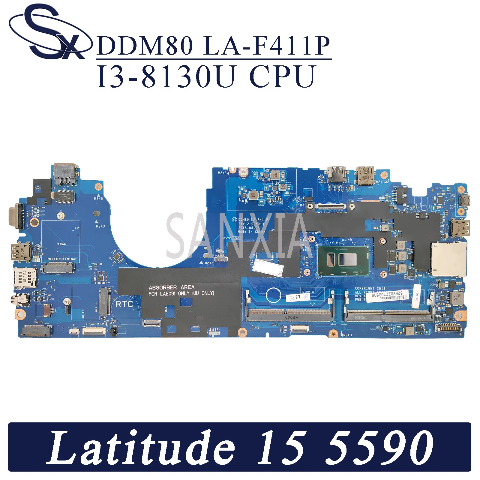 

Материнская плата KEFU DDM80 LA-F411P для ноутбука Dell Latitude 15-5590, оригинальная материнская плата I3-8130U CPU
