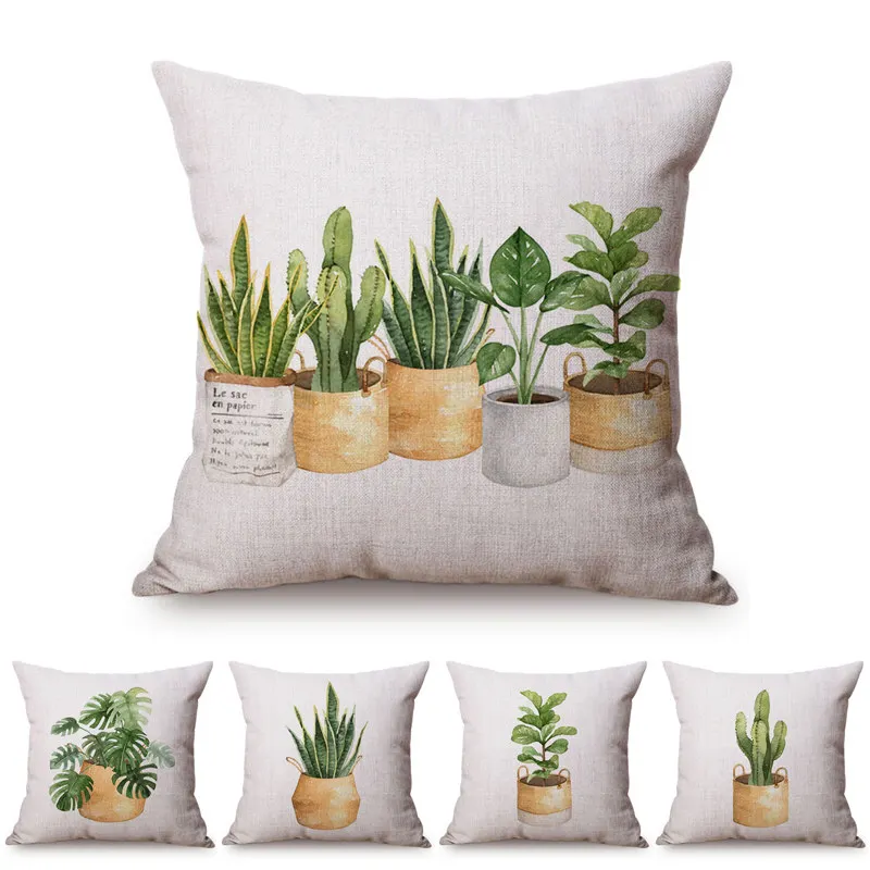 Green Plant Nordic Concise Small fresh Home Decorative Cushion Cover Cactus Aloe Potted Office Sofa Throw Pillow 18&quot | Дом и сад