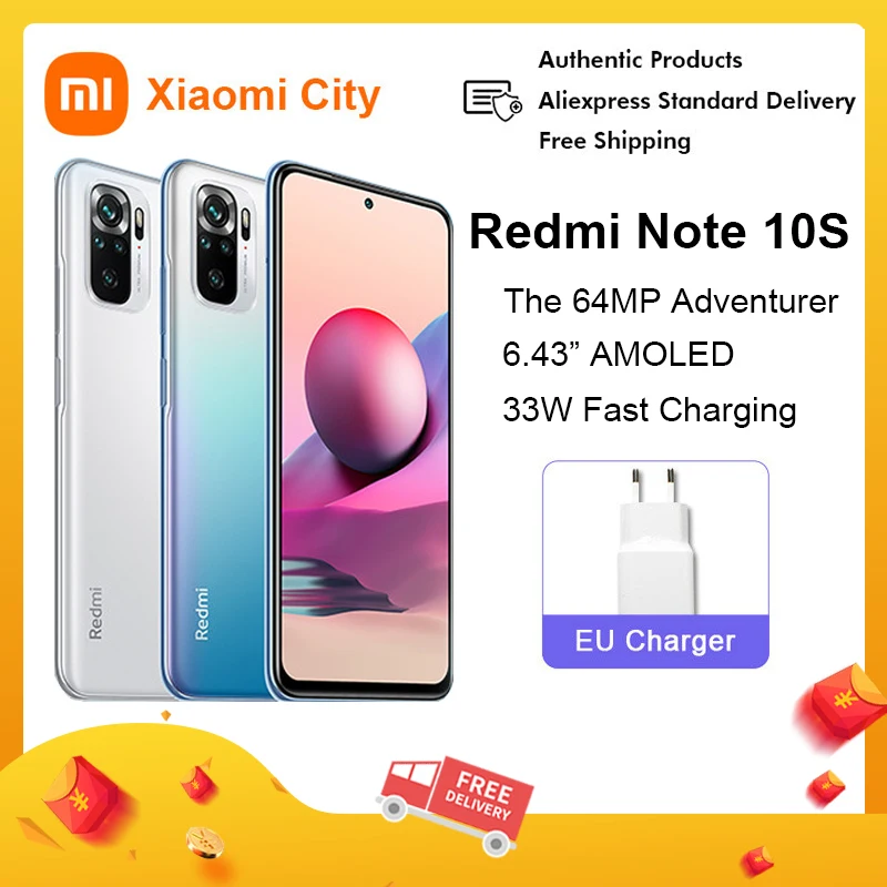 Оригинальный Смартфон Xiaomi Redmi Note 10S, телефон с экраном 6,43 дюйма AMOLED, 5000 мАч, 33 Вт - изображение