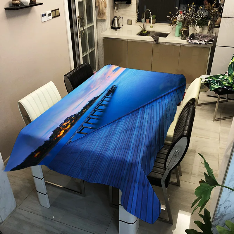 

European and American style washable waterproof printed landscape painting pattern household tablecloth