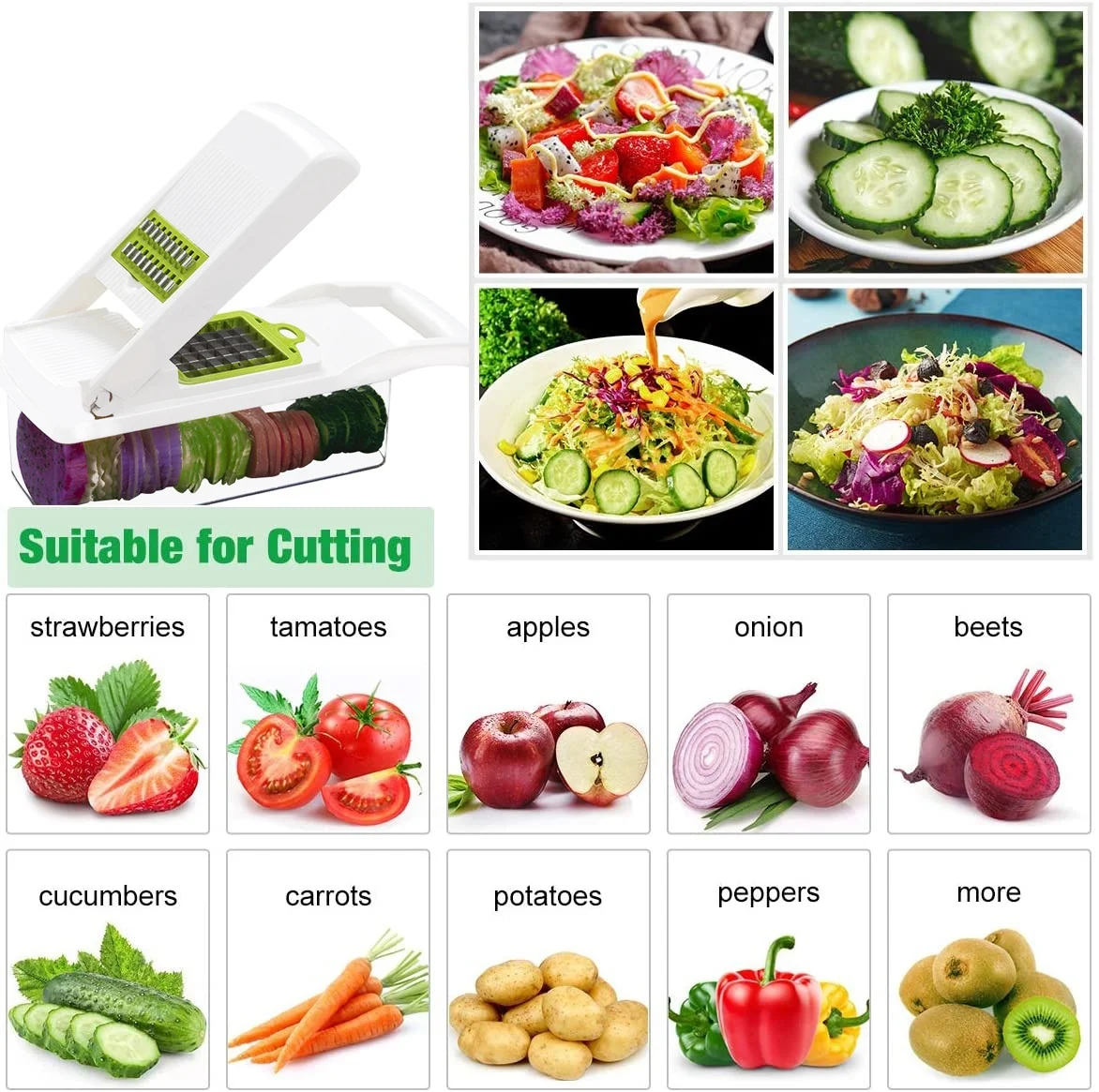 

Onion Chopper Vegetable Slicer Cutter Dicer Grinder Grater Cuber with Multifunctional Interchangeable Blades