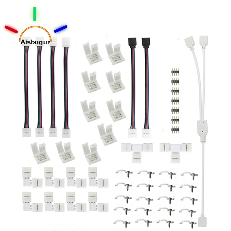 

5050 10MM Light Strip Connector Kit GB LED Gapless Home Improvement 4 PIN Led Connectors L/T Shape Connectors Strip Termina