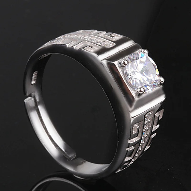 Кольцо мужское из серебра 925 пробы регулируемое вечерние с фианитами | Украшения