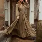 Платье VONDA женское Плиссированное с V-образным вырезом, элегантный пляжный сарафан на пуговицах, с пышными рукавами, в богемном стиле, для вечеринки