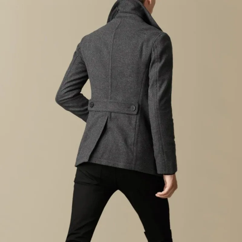 Осенне-зимняя мужская приталенная двубортная шерстяная куртка деловая