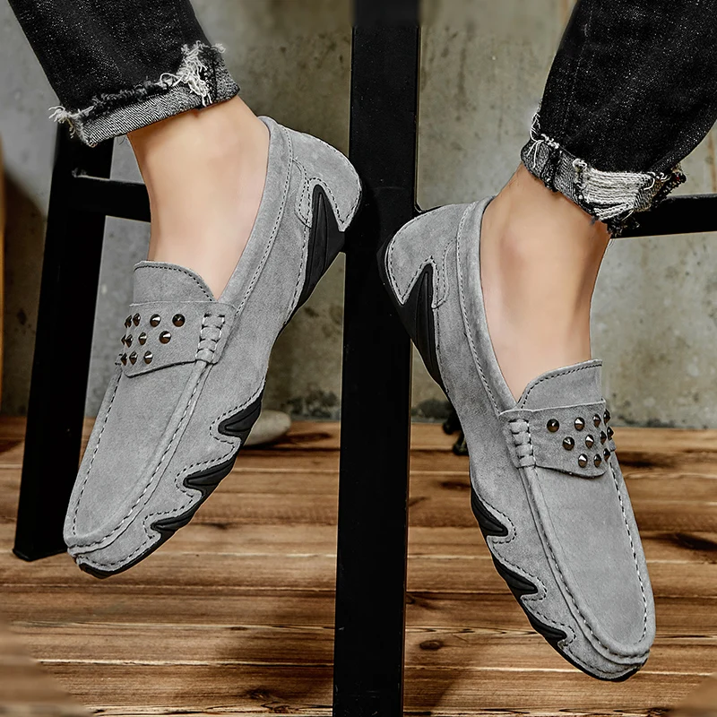 

Mens Shoes Casual Men Loafers New Slip On genuine Leather Youth Men Shoes outdoor Breathable Fashion Flat Footwear Black