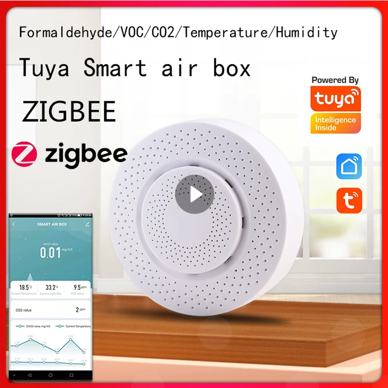 

Смарт-Воздушный бокс Tuya Zigbee3.0 с автосигнализацией, монитор качества воздуха, датчик CO2, датчик формальдегида, детектор газа, датчик температ...