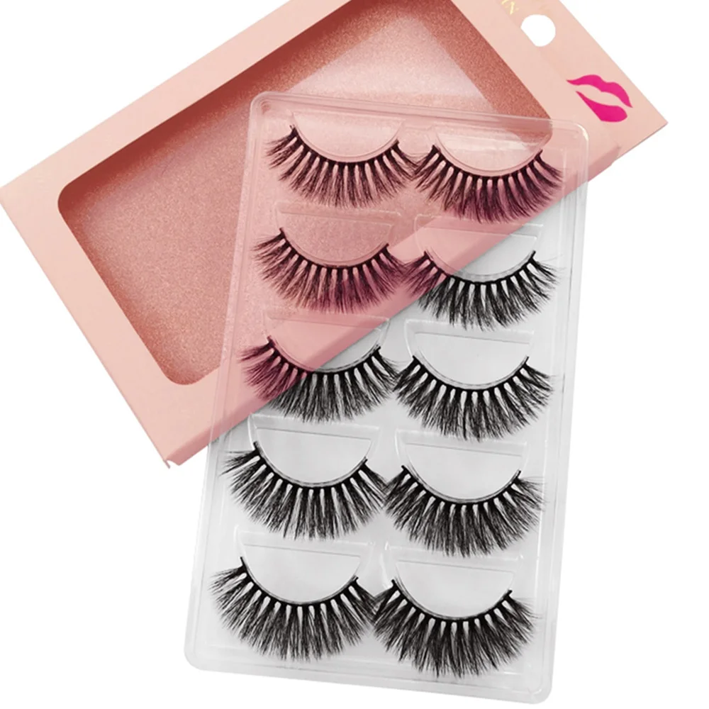 

5Pairs 3D Soft Mink Hair Fasle Eyelashes Long Natural Cross Dense Handmade Eye Lashes Makeup Fluffy Eyelash Extension Tools
