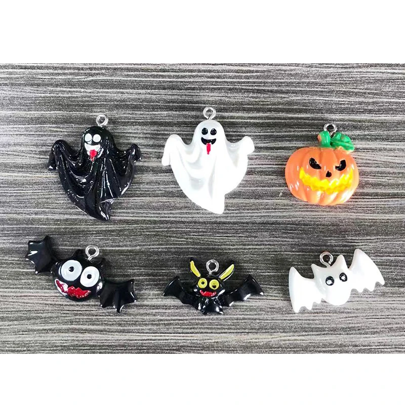 10pcs Cheaper Ghost Bat Pumpkin Lamp Halloween Charms Resin Flatback Diy Crafts Cute Earring Pendants Jewelry Accessory