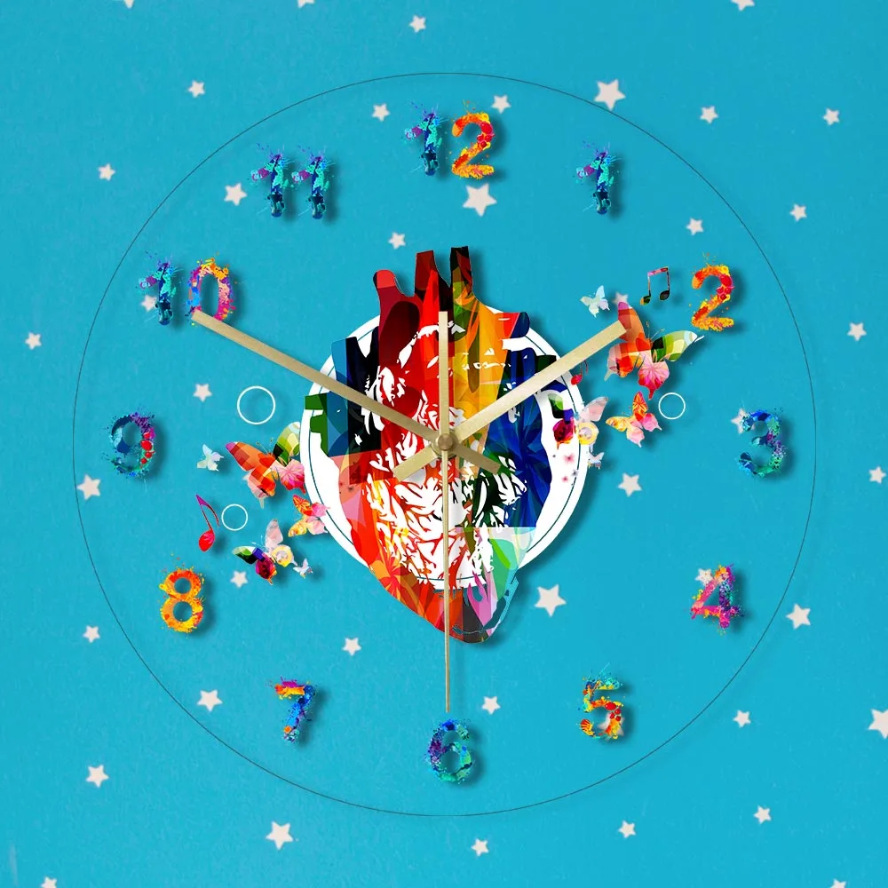 Акриловые настенные часы с рисунком в виде сердца | Дом и сад