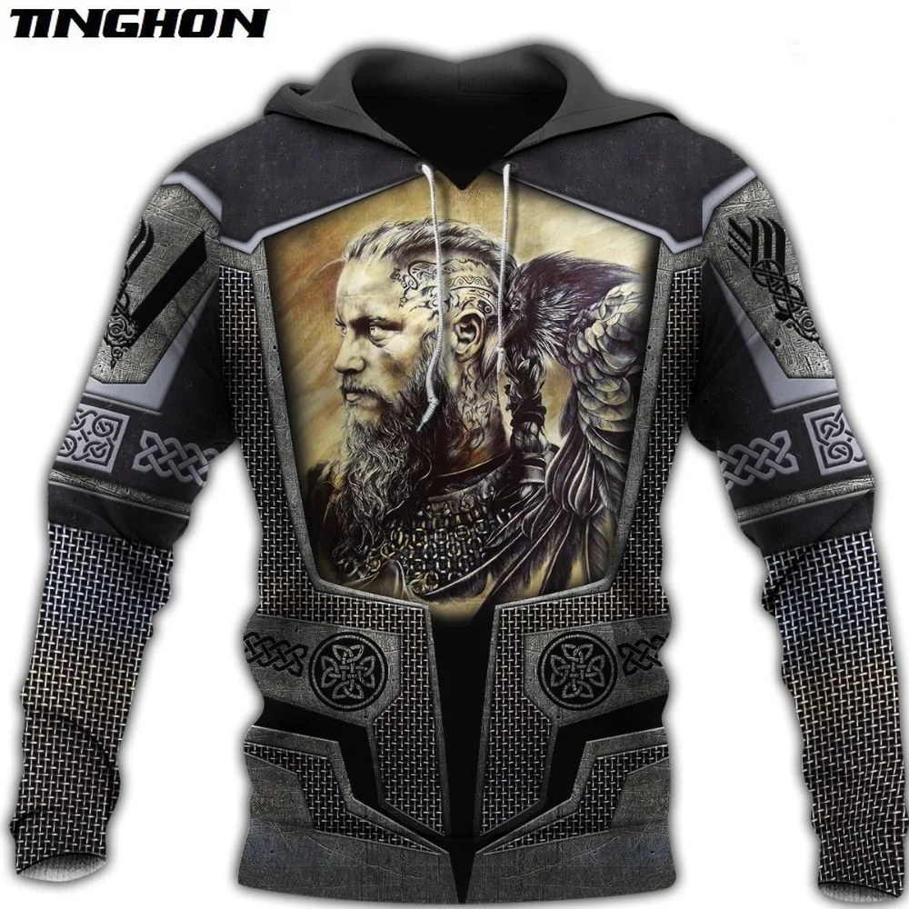 XS-7XL Модные мужские толстовки с капюшоном в стиле викингов и богов 3D рисунком