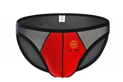 Мужские трусы брифы из прозрачной сетчатой ткани черные однотонные сексуальное