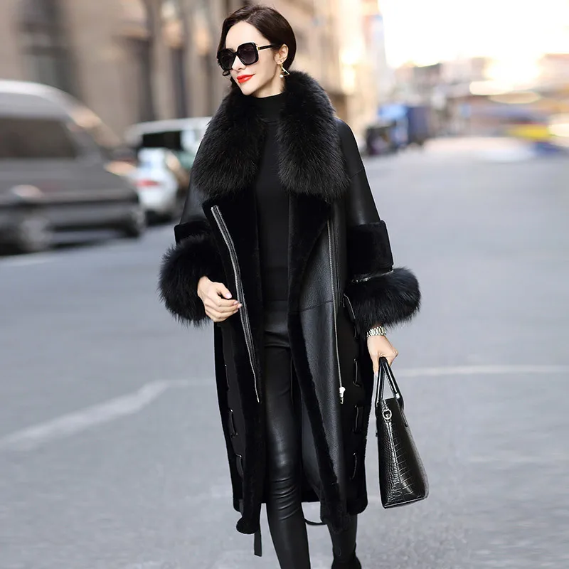 

Real Genuine Leather Sheep Shearling Winter Coat Women Natural Raccoon Fur Collar Windbreaker BT18H02 YY731