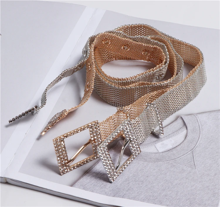 

Rhinestone Buckle Waist Belt Silver Gold Metal Alloy Waistband for Women Jean Belt Metal Link Chain for Women Waistbands Strap