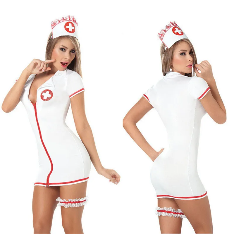 

Women Sexy Lingerie Nurse Uniform Temptation Costumes Dress Set Role-playing V Neck Short Sleeve Fancy Doctor Cosplay Outfit Set