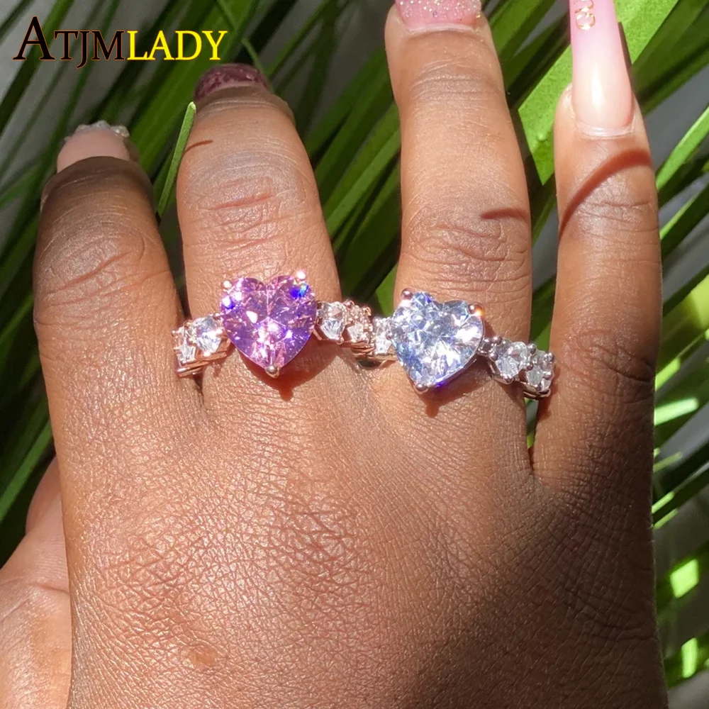 2021 pink pinky full cz wedding engagement ring rose gold color pink cubic zirconia square cz eternity band finger women rings