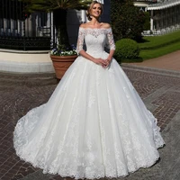 long sleeve lace wedding dresses ball gown off shoulder turkey plus size bride bridal weding weeding dresses wedding gowns 2019