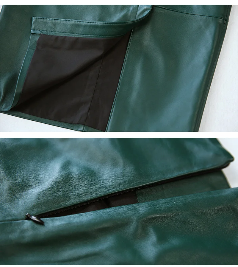 Женская юбка миди из натуральной кожи с высокой талией и разрезом|Женские юбки| |