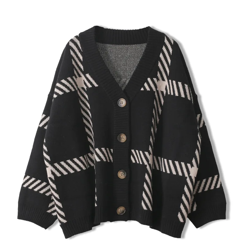 

Женский трикотажный кардиган, зимний подиумный свитер с V-образным вырезом, винтажная свободная одежда в Корейском стиле