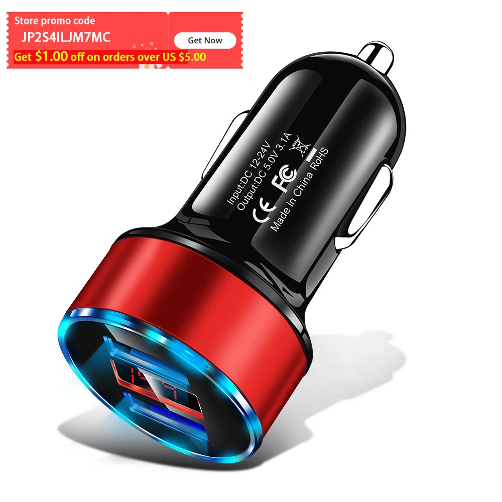 3.1A 12-24V Dual USB Автомобильное зарядное устройство с ЖК-дисплеем быстрое