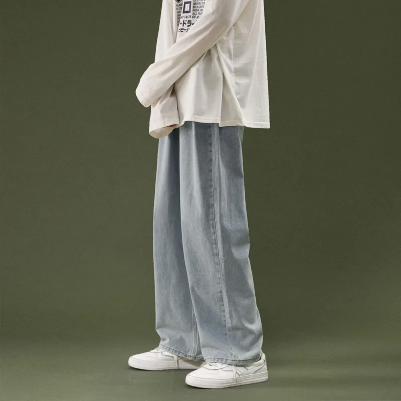 Wide Leg Jeans Men's Fashion Casual Retro Straight Jeans Men Streetwear Wild Loose Hip-hop Korean Denim Trousers Mens S-2XL