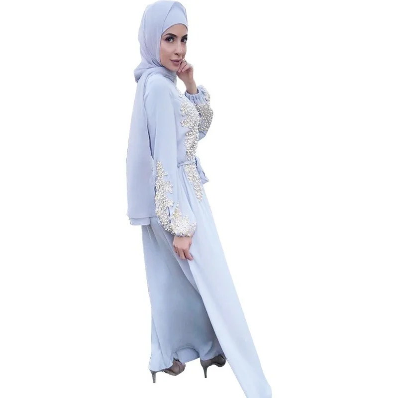 

Arab Dubai National Costume Muslim three-dimensional lace nail beaded maxi dress women 2021