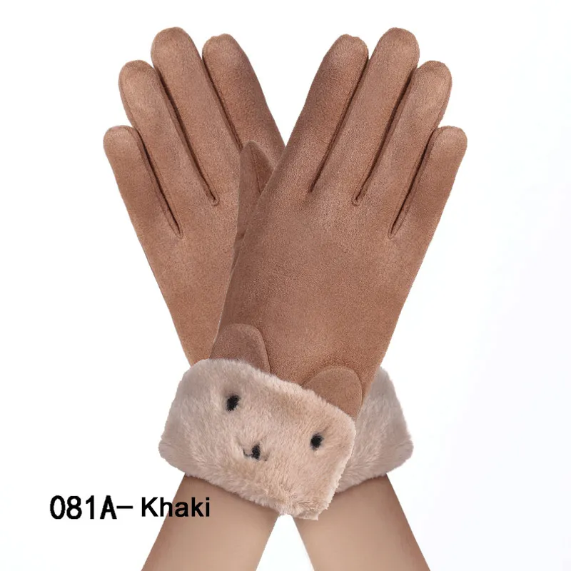 New Winter Female Lace Warm Cashmere Three Ribs Cute Mittens Double Thick Plush Wrist Women Touch Screen Driving Gloves