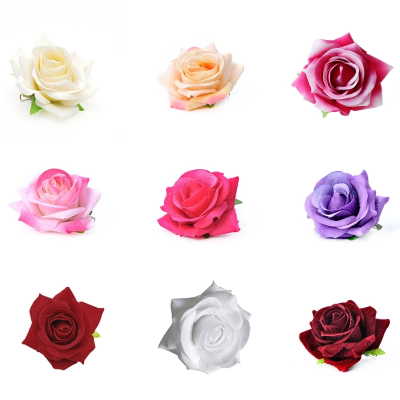 Women Velvet Cloth Rose Hair Clip Simulation Artificial Flower Corsage Brooch Pin Wedding Party Flamenco Dancer Accessories | Красота и
